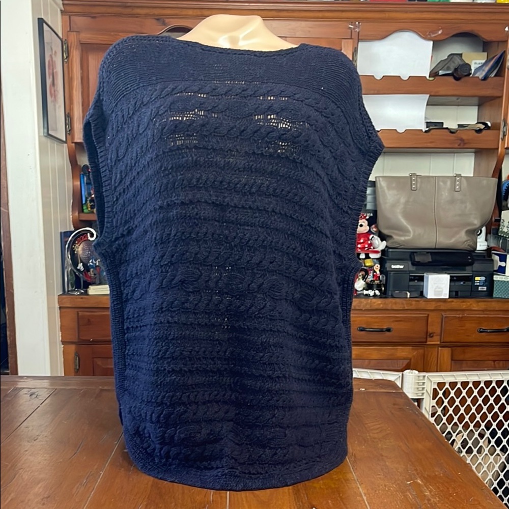 Talbots Chic Navy Cable Knit sleeveless Sweater Top size S Oversized-new